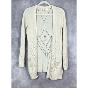 Anthropologie Moth Cardigan XS Ivory White Cotton Cashmere Button Up Pockets
